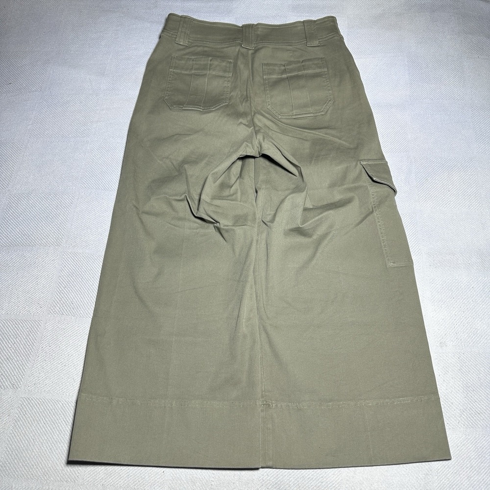 Spanx Twill Cropped Trousers Size Large Wide Leg Stretch High Rise Spanish Olive - Picture 8 of 15